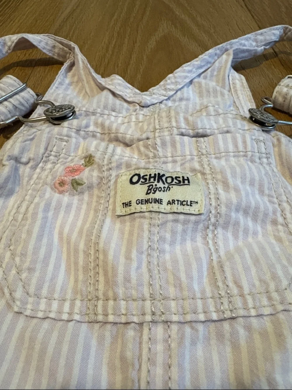 OshKosh B'gosh 2T Light Pink/Purple White Striped Floral Short Overalls Cotton